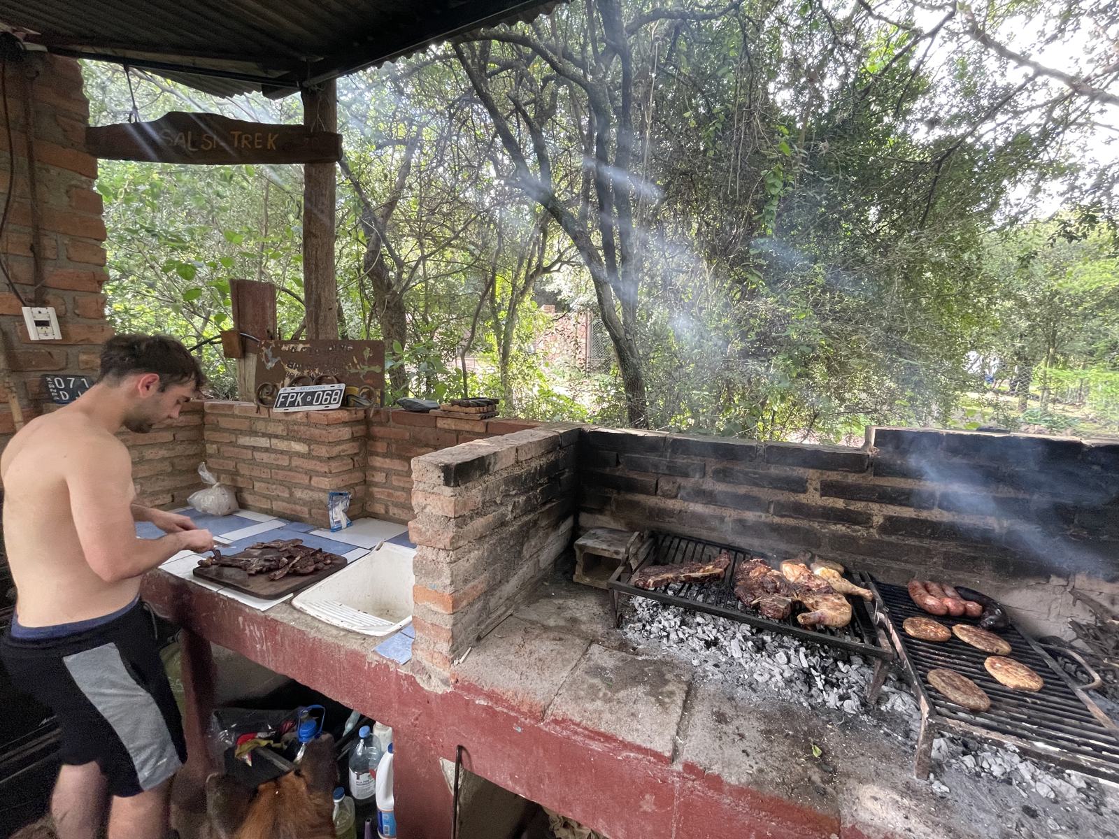 Asado on the outdoor grill of the hostel