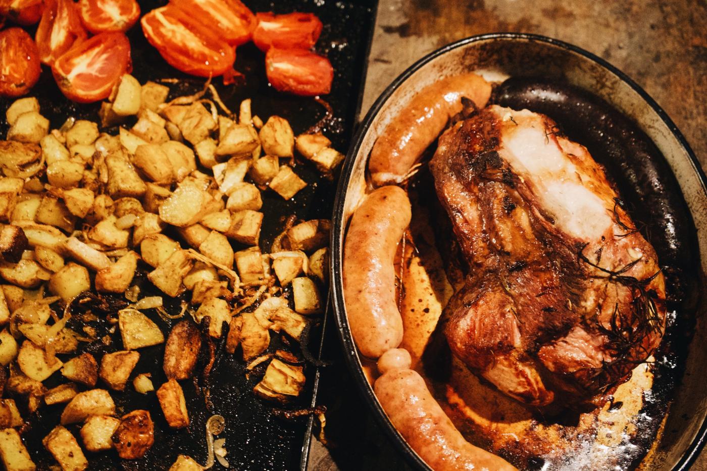 Traditional Argentine asado with meat, chorizo and roasted vegetables